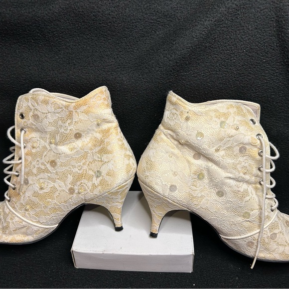 Vintage Aphrodite Heeled Bridal Boots with Lace custom hand beaded & sequined. - Picture 2 of 11